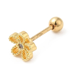 Golden Brass Micro Pave Clear Cubic Zirconia Stud Earrings, with 316 Stainless Steel Pin and Ear Nut, Flower, Golden, 6mm