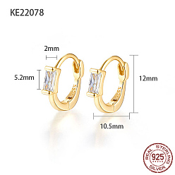 Clear 925 Sterling Silver Pave Cubic Zirconia Rectangle Hoop Earrings for Women, with 925 Stamp, Real 18K Gold Plated, Clear, 12x2x10.5mm