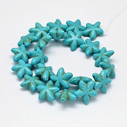 Turquoise Chapelets de perles turquoises synthétiques, fleur, teint, turquoise, 21x23x8mm, Trou: 2mm, environ328 pcs / 1000 g
