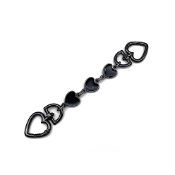Black Alloy Enamel Heart Bag Strap Extenders, with Swivel Clasps, for Bag Replacement Accessories, Gunmetal, Black, 17cm