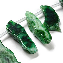 Green Dyed Natural Agate Nuggets Beads Strands, Green, 19~30x30~56x5~9mm, Hole: 2mm, about 13~15pcs/strand, 15.3 inch