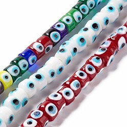 Mixed Color Handmade Evil Eye Lampwork Beads Strands, Column, Mixed Color, 7~8x5mm, Hole: 1.4mm, about 40pcs/strand, 8.27~8.66 inch(21~22cm)