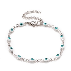 Blanc Bracelet chaînes à maillons œil de cheval en émail, 304 bijoux en acier inoxydable pour femmes, couleur inox, blanc, 6-3/4 pouce (17.1 cm)