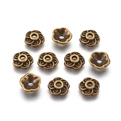 Antique Bronze Tibetan Style Alloy Bead Caps, Cadmium Free & Nickel Free & Lead Free, Flower, Antique Bronze, 9x3mm, Hole: 1mm