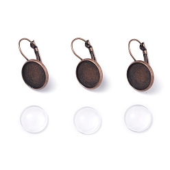 Red Copper DIY Earring Making, with Brass Leverback Earring Findings and Transparent Oval Glass Cabochons, Red Copper, Cabochons: 13.5~14x4mm, 1pc/set, Earring Findings: 25~27x16mm, Tray: 14mm, Pin: 0.8mm, 1pc/set
