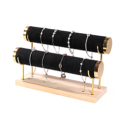 Negro Expositor de pulseras con barra en T de terciopelo, soporte organizador de joyas con base de madera, para guardar pulseras y relojes, negro, 2 cm