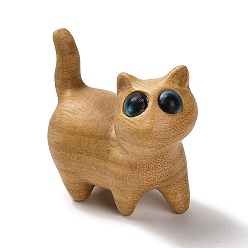 Bois Solide Figurines en forme de chat en bois, Avec des yeux en plastique, pour la décoration de bureau à la maison, burlywood, 40x24x44mm