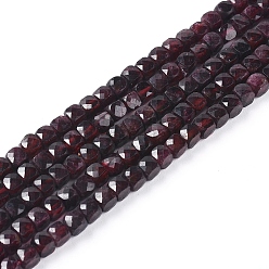 Garnet Natural Garnet Beads Strands, Faceted, Cube, 4~4.5x4~4.5x4~4.5mm, Hole: 0.8mm, about 87~101pcs/strand, 15.55 inch(39.5cm)