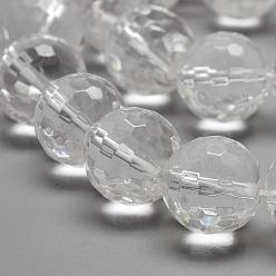 Quartz Crystal Grade AB Natural Quartz Crystal Beads Strands, Rock Crystal Beads, Faceted Round, 12~13mm, Hole: 1.5mm, about 33pcs/strand, 15.7 inch