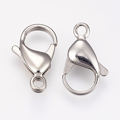 Stainless Steel Color 304 Stainless Steel Lobster Claw Clasps, Parrot Trigger Clasps, Stainless Steel Color, 19x12x5mm, Hole: 2mm.