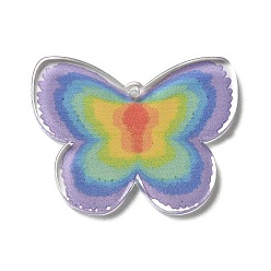 Colorido Colgantes de acrílico impresos, mariposa, colorido, 27x35x2 mm, agujero: 1.6 mm