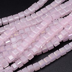 Pink Faceted Cube Full Rainbow Plated Imitation Jade Electroplate Glass Beads Strands, Pink, 2x2x2mm, Hole: 0.5mm, about 200pcs/strand, 15.7 inch