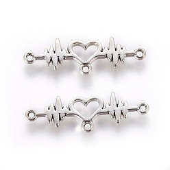 Antique Silver Tibetan Style Zinc Alloy Links connectors, Heartbeat, Antique Silver, 10x30.5x1.5mm, Hole: 1.2mm