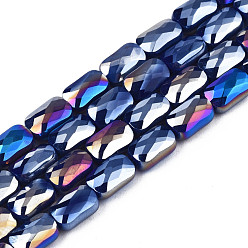 Azul de Medianoche Electroplate opacas de color sólido de cuentas de vidrio de filamentos, color de ab chapado, facetados, Rectángulo, azul medianoche, 7x4x3 mm, agujero: 1 mm, sobre 79~80 unidades / cadena, 20.47 pulgada (52 cm)