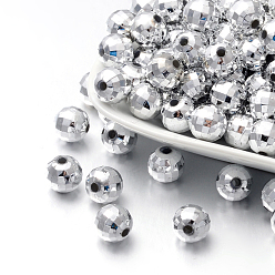 Plaqué Argent Facettes plaqué perles rondes acryliques, Plaqué Argent, 12mm, trou: 2 mm, environ 550 pièces / livre