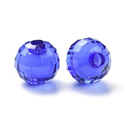 Medium Blue Transparent Acrylic Beads, Bead in Bead, Faceted, Round, Medium Blue, 12mm, Hole: 2mm, about 580pcs/500g