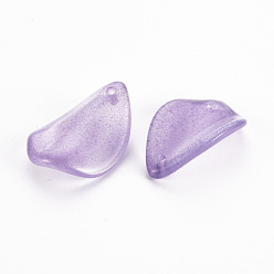 Pourpre Moyen Pulvérisation peint pendentifs en verre transparent, pétale de kapok, support violet, 21x14x2.5mm, Trou: 1.2mm