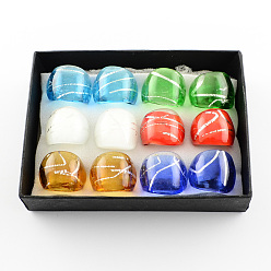 Mixed Color Handmade Silver Foil Lampwork Wide Band Rings, Mixed Color, 17~19mm, about 12pcs/box