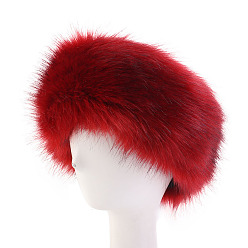 FireBrick Faux Fur Fiber Yarn Warmer Headbands, Soft Stretch Thick Cable Knit Head Wrap for Women, FireBrick, 320x120mm