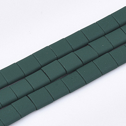 Dark Green Spray Painted Non-magnetic Synthetic Hematite Multi- Strand Links, For Tile Elastic Bracelets Making, Square, Dark Green, 5x5x2mm, Hole: 0.5mm, about 75pcs/strand, 15.7 inch