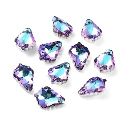 Plum AB Color Plated Electroplate Glass Pendants, Faceted, Leaf, Plum, 16x11x6mm, Hole: 1mm