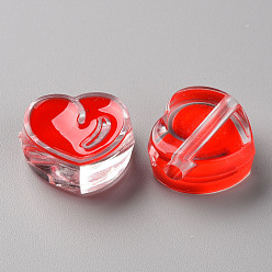 Roja Granos de acrílico esmalte transparente, corazón, rojo, 20x21.5x9 mm, agujero: 3.5 mm