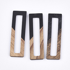 Negro Grandes colgantes de resina y madera de nogal, Rectángulo, negro, 60.5~61x17x3 mm, agujero: 1.6 mm