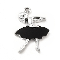 Noir Crémaillère placage pendentifs en émail d'alliage, sans cadmium et sans nickel et sans plomb, platine, charme de danseuse, noir, 25x18.5x3mm, Trou: 1.6mm