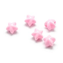 Pink Perles acryliques opaques, étoiles, rose, 11x11.5x10mm, trou: 2.5 mm, environ 860 pcs / 500 g