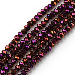 Purple Plated Electroplate Glass Beads Strands, Full Plated, Faceted, Rondelle, Purple Plated, 2~2.3x1.7~1.9mm, Hole: 0.3mm, about 208~214pcs/strand, 14.06~14.33''(35.7~36.4cm)