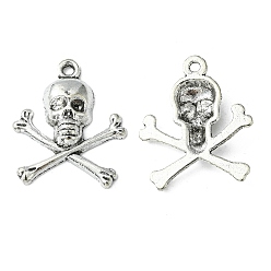 Antique Silver Tibetan Style Alloy Pendants, Cadmium Free & Lead Free, Pirate Style Skull, Antique Silver, 24x21x4mm, Hole: 2mm