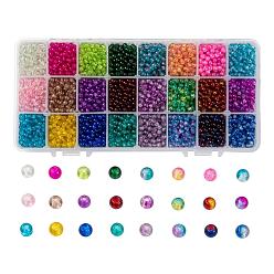 Couleur Mélangete Perles de verre de craquelure peintes par pulvérisation, ronde, couleur mixte, 4mm, trou: 1.1~1.3 mm, 24 couleurs, à propos 200pcs / couleur, 4800 pcs / boîte