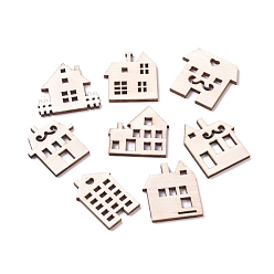 Blanched Almond Laser Cut Wood Shapes, Unfinished Wooden Embellishments, Poplar Wood Cabochons, House, Blanched Almond, 26.5~29.5x19.5~25.5x2.5mm, about 100pcs/bag