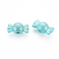 Turquoise Moyen Perles acryliques opaques, couleur ab , candy, turquoise moyen, 17x9x9mm, Trou: 2mm, environ943 pcs / 500 g