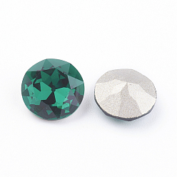 Emerald Pointed Back & Back Plated Glass Rhinestone Cabochons, Grade A, Faceted, Flat Round, Emerald, 8x4.5mm