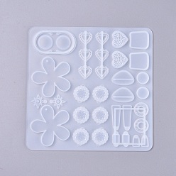 Blanc Accessoires de boucle d'oreille bricolage moules en silicone, pour la fabrication de bijoux en résine uv & résine époxy, forme mixte, blanc, 140x140x5mm, diamètre intérieur: 12~43x6~43 mm