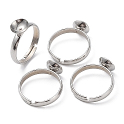 Stainless Steel Color Adjustable 304 Stainless Steel Finger Rings Components, with 201 Stainless Steel Tray, Stainless Steel Color, Inner Diameter: 17mm, Tray: 8mm