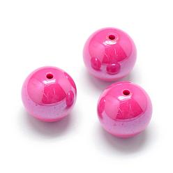 Deep Pink Pearlized Style Acrylic Beads, Round, Deep Pink, 12mm, Hole: 2mm, about 530pcs/500g