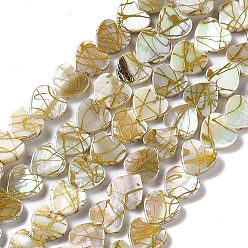 Colorful Drawbench Style Natural Freshwater Shell Beads Strands, AB Color Plated, Heart, Colorful, 10x10~10.5x3mm, Hole: 0.5mm, about 37~38pcs/strand, 13.07~13.31 inch(33.2~33.8cm)