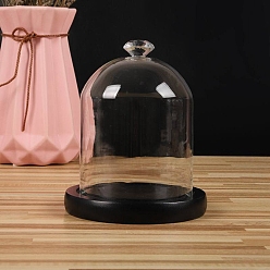 Noir Couvercle de dôme en verre transparent en forme de losange, vitrine décorative, terrarium cloche cloche avec base en bois, noir, 90x130mm