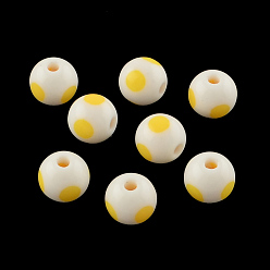 Gold Dot Pattern Opaque Acrylic Beads, Round, Gold, 16x15mm, Hole: 3mm, about 220pcs/500g