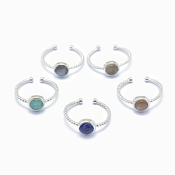 Platinum Natural Gemstone Cuff Finger Rings, with Brass Findings, Platinum, 20mm, 1.5~2.5mm