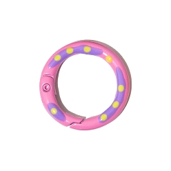 Hot Pink Spray Painted Alloy Spring Gate Ring, Polka Dot Pattern, Ring, Hot Pink, 25x3.7mm
