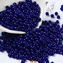 Bleu Nuit Cuisson de peinture perles de rocaille en verre, ronde, bleu minuit, 4x3mm, Trou: 1.2mm, environ 7650 pcs / livre