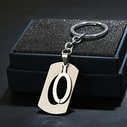 Letter O 201 porte-clés en acier inoxydable, porte-clés étiquette de chien, avec porte-clés en fer plaqué platine, rectangle avec lettre fractionnée, letter.o, 10.5 cm