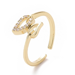 Oro Anillo de puño abierto con hoja hueca de circonita cúbica transparente, joyas de latón para mujer, dorado, diámetro interior: 16.8 mm