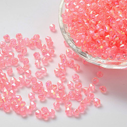 Pink Bicone AB Color Plated Eco-Friendly Transparent Acrylic Beads, Faceted, Pink, 4x4mm, Hole: 1mm, about 16600pcs/500g