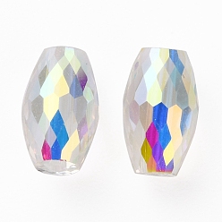 Crystal AB Glass Rhinestone Beads, Faceted, Barrel, Crystal AB, 10x6mm, Hole: 1mm