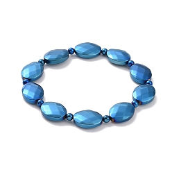 со Синим Покрытием Синтетический гематитовый овальный эластичный браслет из бисера для мужчин и женщин, с покрытием синим, внутренний диаметр: 2-1/4 дюйм (5.6 см)