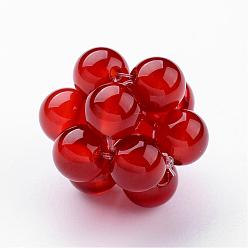 Ágata Roja Piedras preciosas naturales tejidas, perlas de racimo, 12pcs con 6mm cuentas redondas de cornalina, 18~19 mm, agujero: 2x2 mm, perlas: 6 mm